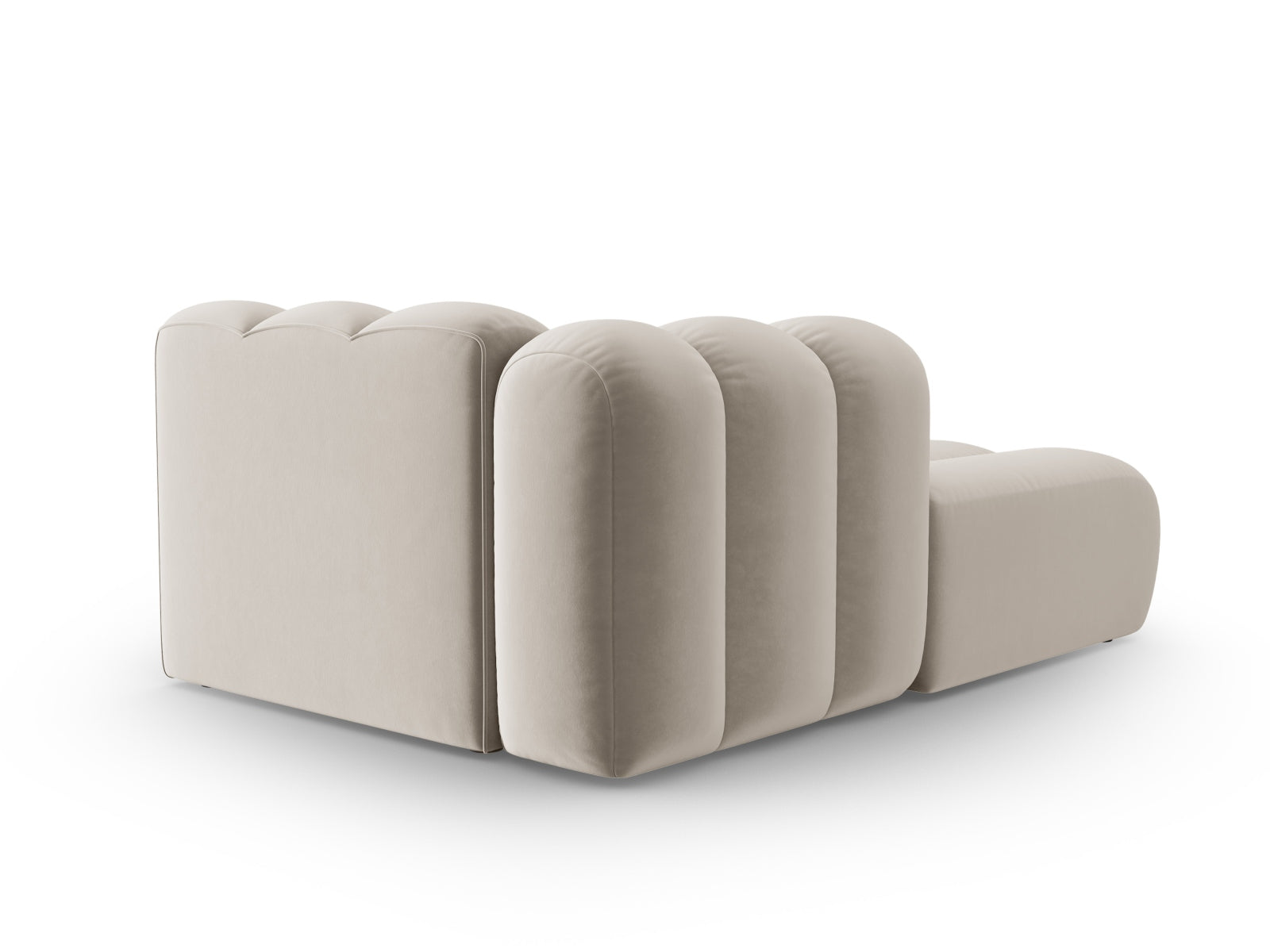Beige Lupine Velour Sofa Chaise Lounge links, 2-Sitzer, perfekt für stilvolle Einrichtung und komfortable Relax-Zonen in Ihrem Zuhause.