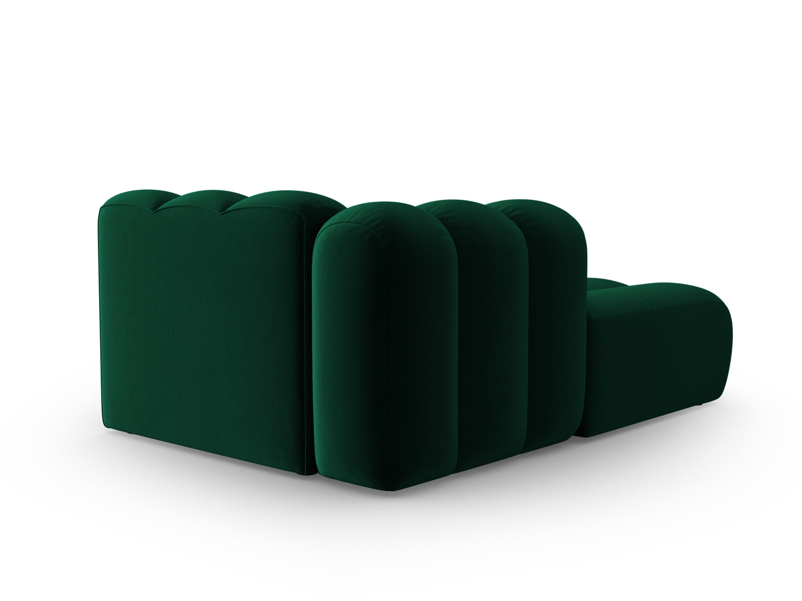 Modernes 2-Sitzer Velour Sofa Chaise Lounge links von Micadoni in luxuriösem Flaschengrün, ideal für stilvolle Wohnräume.