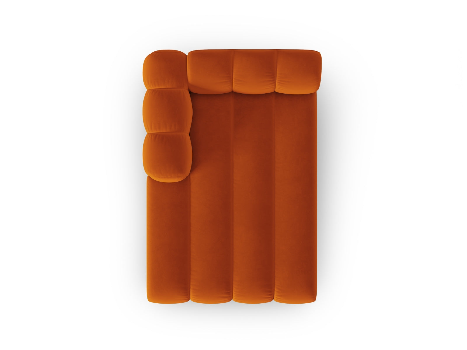 Elegantes Velour Sofa Chaise Lounge links in warmem Terracotta, ideal für stilvolle Wohnräume und entspannte Stunden.
