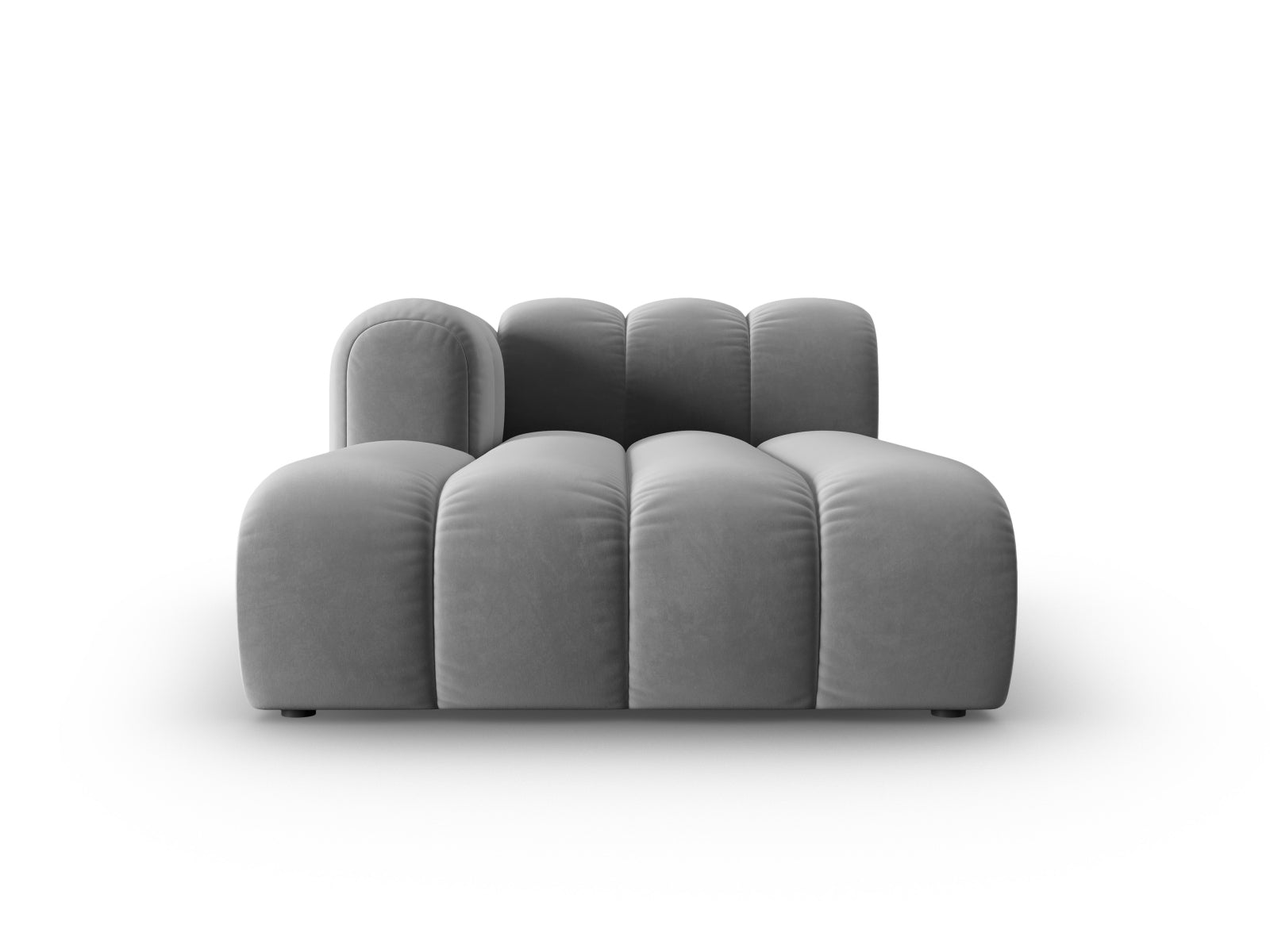 Elegantes Lupine Velour Sofa Chaise Lounge links, 2-Sitzer in stilvollem Grau, ideal für moderne Wohnräume und entspannte Stunden.