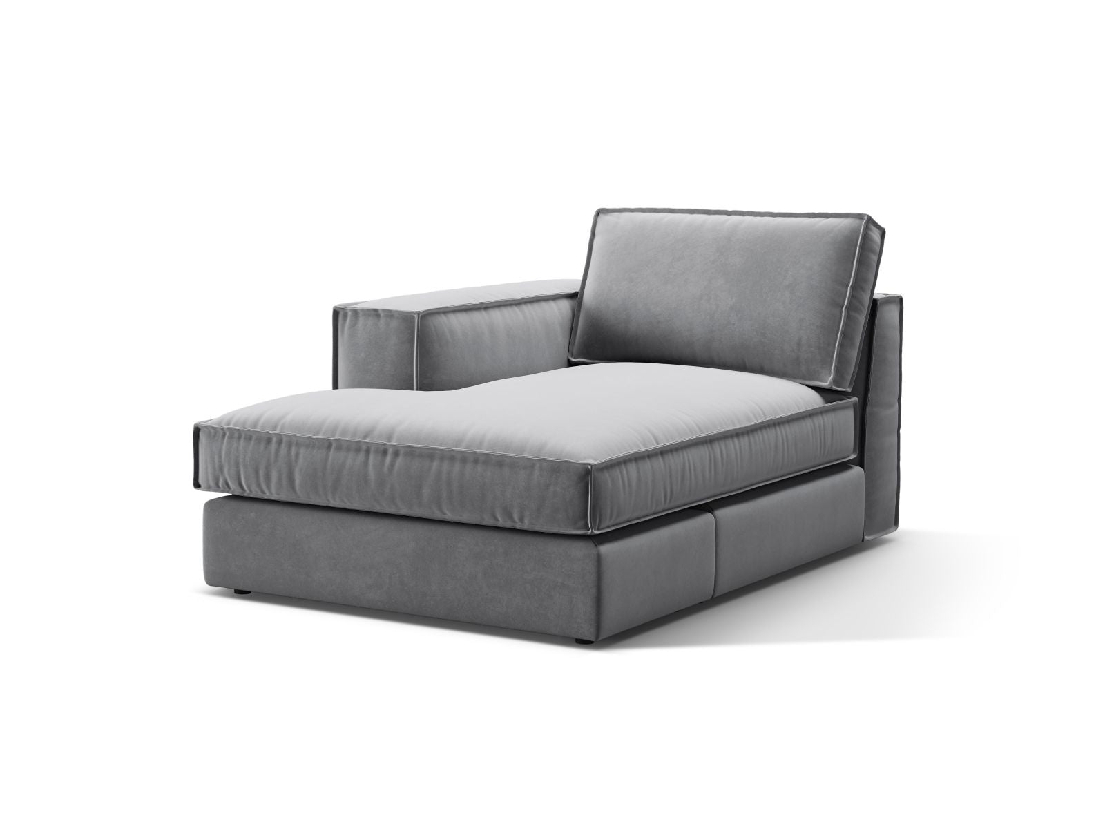 Elegante linke Chaise Longue Pola in Grau, ideal für stilvolle Wohnräume. Teil des modularen Sofas von Micadoni, perfekt für individuelles Design.