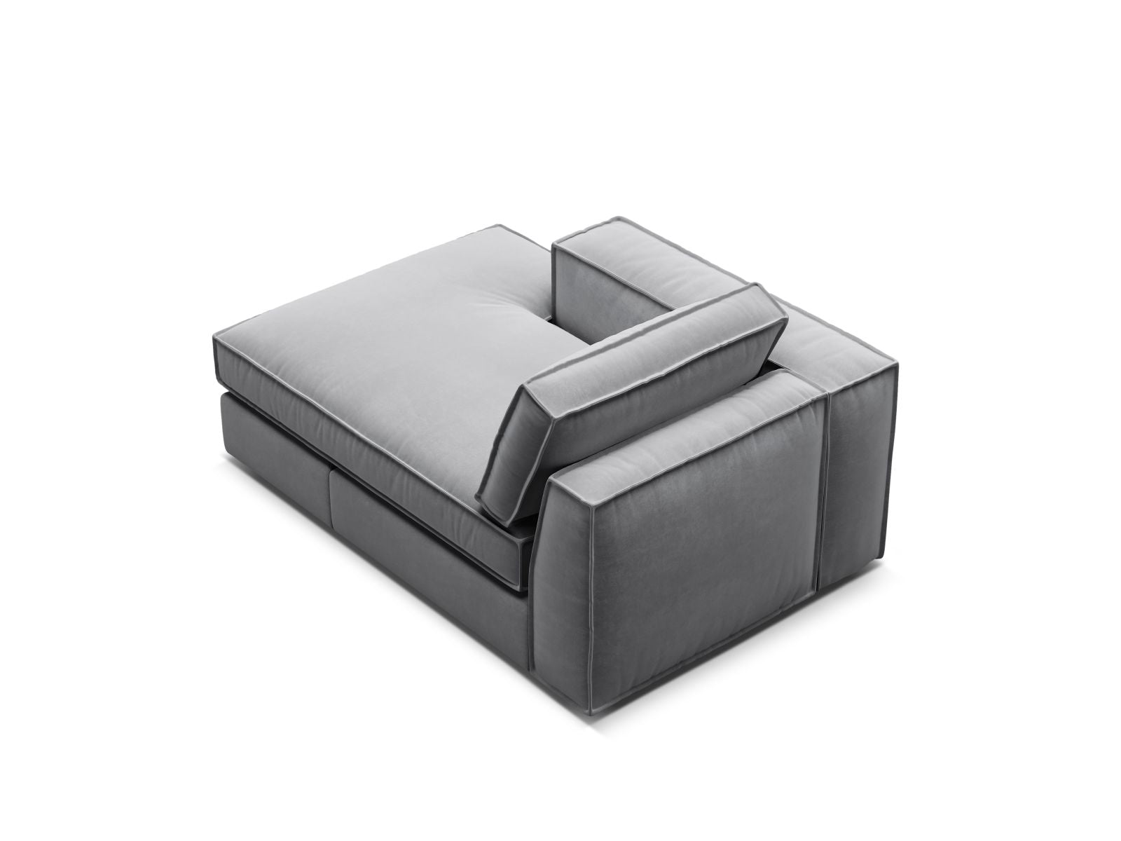 Elegante linke Chaise Longue Pola in stilvollem Grau, perfekt für stilvolle Wohnräume und entspannende Momente. Teil des modularen Sofas von Micadoni.