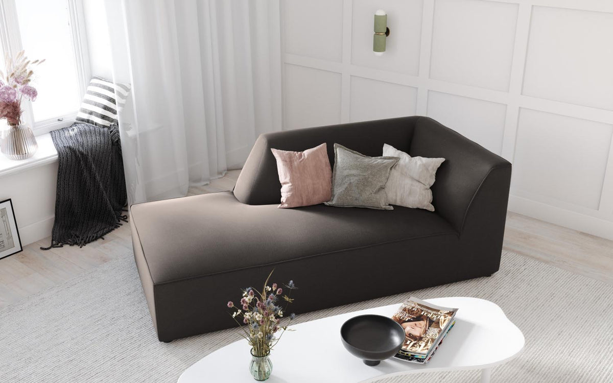Ruby Velour Sofa Chaise Lounge links 1 Sitz in Dark Grey-Salvador präsentiert im Onlineshop von KAQTU Design AG. L-Sofa links ist von Micadoni