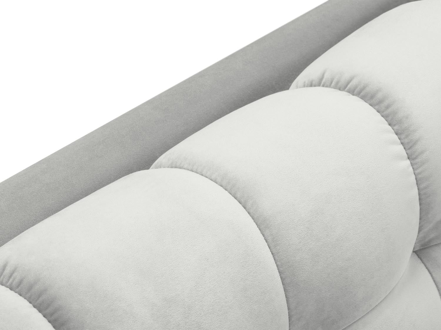 Stilvolles Mamaia Velour Sofa Chaise Lounge links, kombiniert modernen Komfort mit einem eleganten Design in Silber und Schwarz, perfekt für jedes Zuhause.