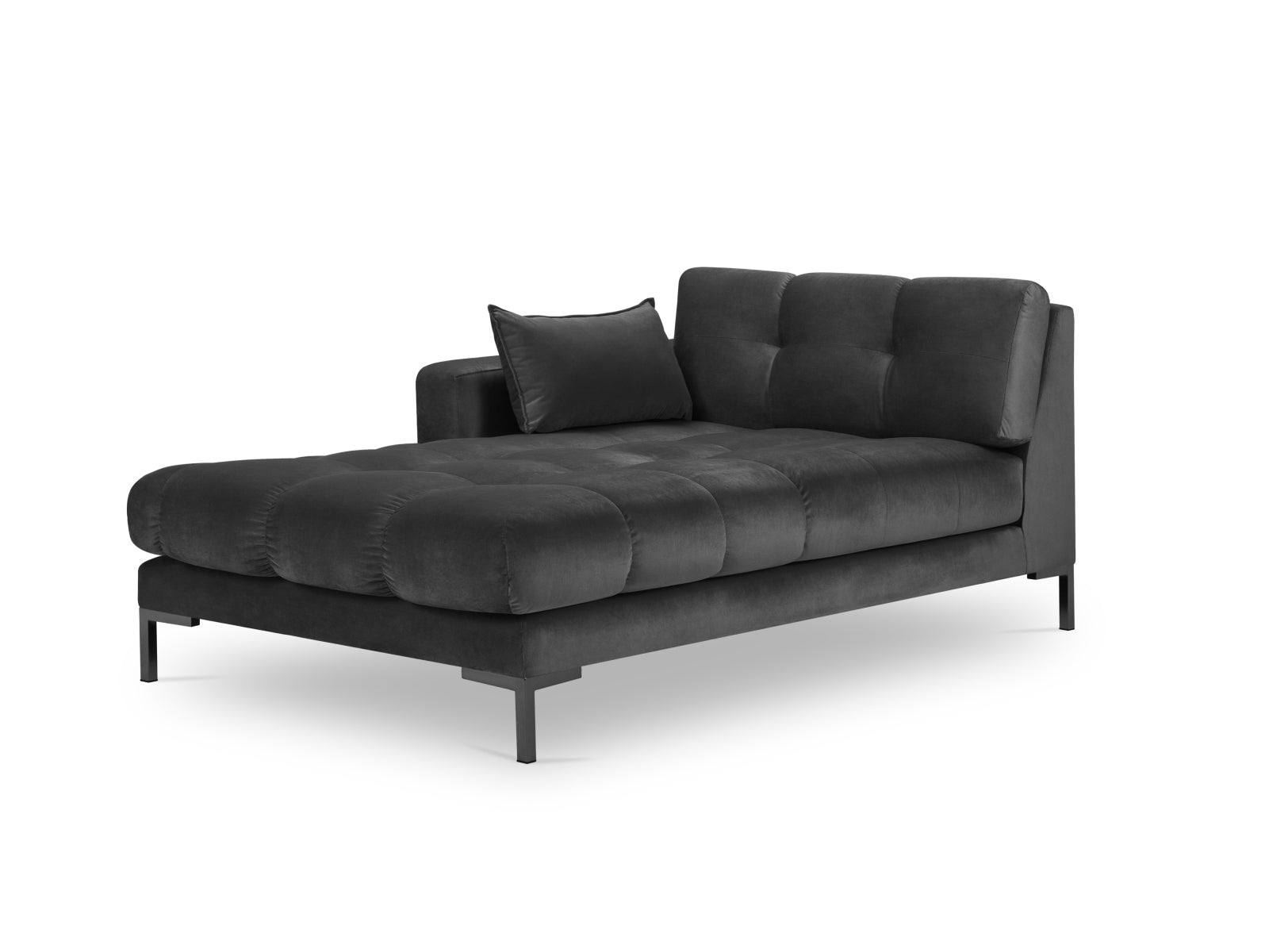 Mamaia Velour Sofa Chaise Lounge links 1 Sitz in Dark Grey/Schwarz-Bluvel präsentiert im Onlineshop von KAQTU Design AG. L-Sofa links ist von Micadoni