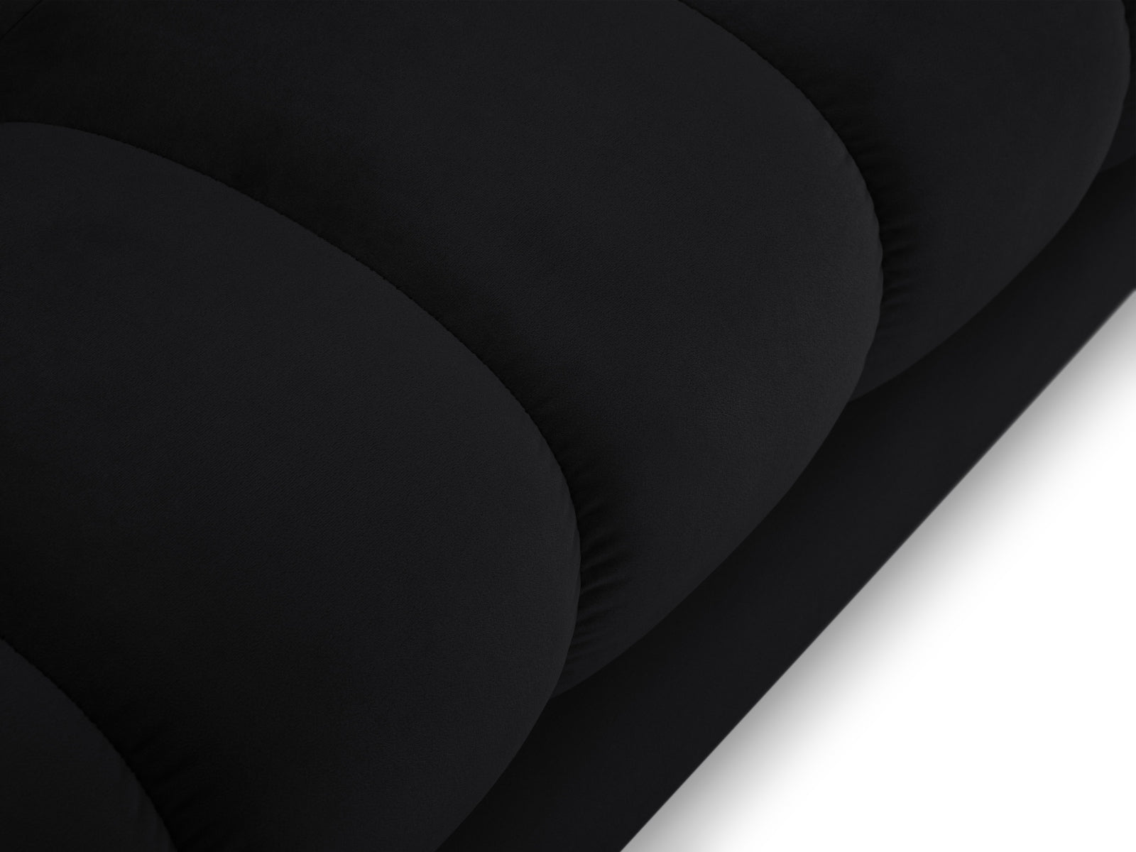 Elegantes Mamaia Velour Sofa Chaise Lounge links in luxuriösem Schwarz, ideal für stilvolle und komfortable Wohnräume.
