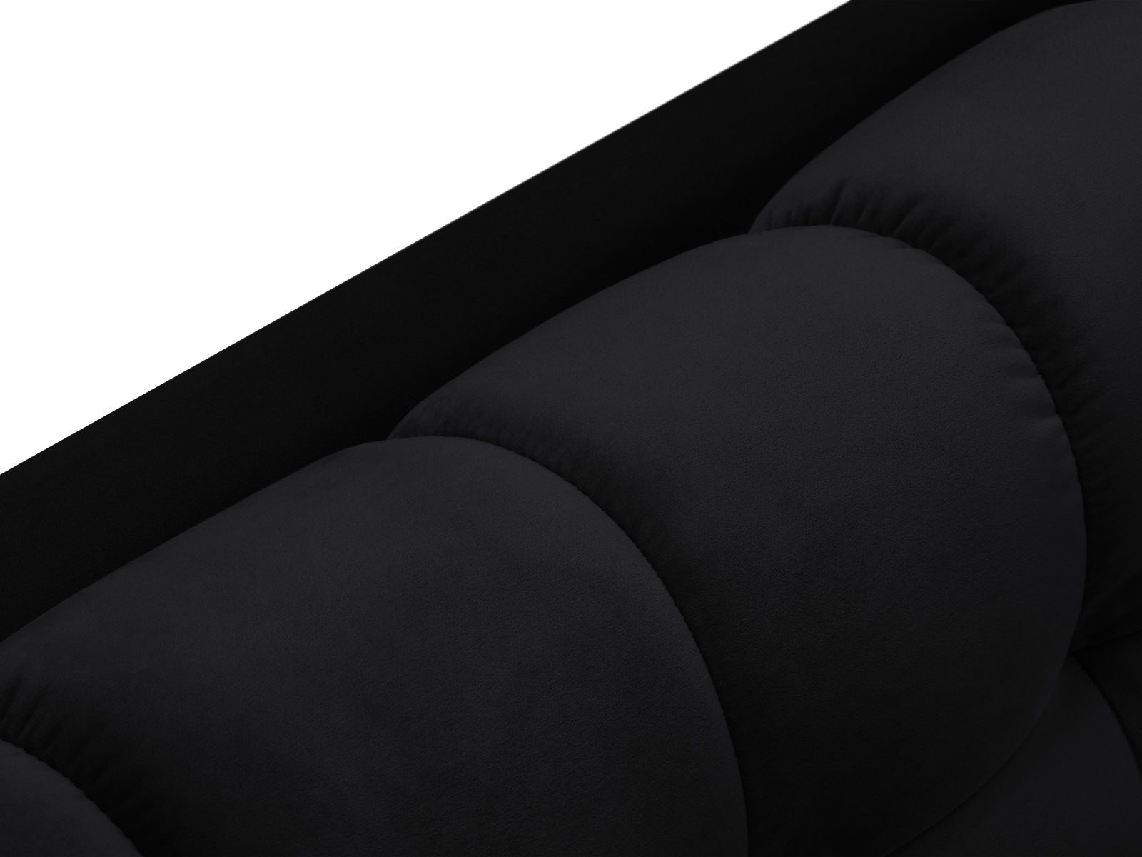 Stilvolles Mamaia Velour Sofa Chaise Lounge links in edlem Schwarz, perfekt für moderne Wohnkonzepte und entspannte Stunden.
