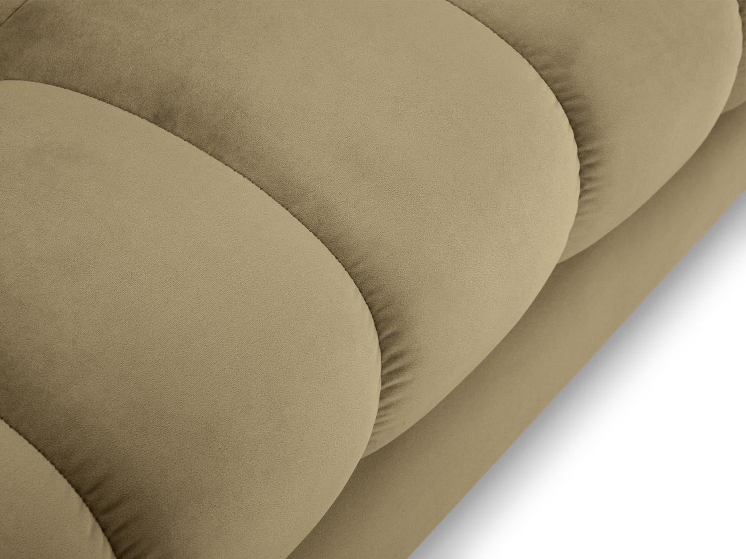 Elegantes Mamaia Velour Sofa Chaise Lounge links in sanften Beige- und Schwarztönen, ideal für moderne Wohnräume und gemütliche Abende.