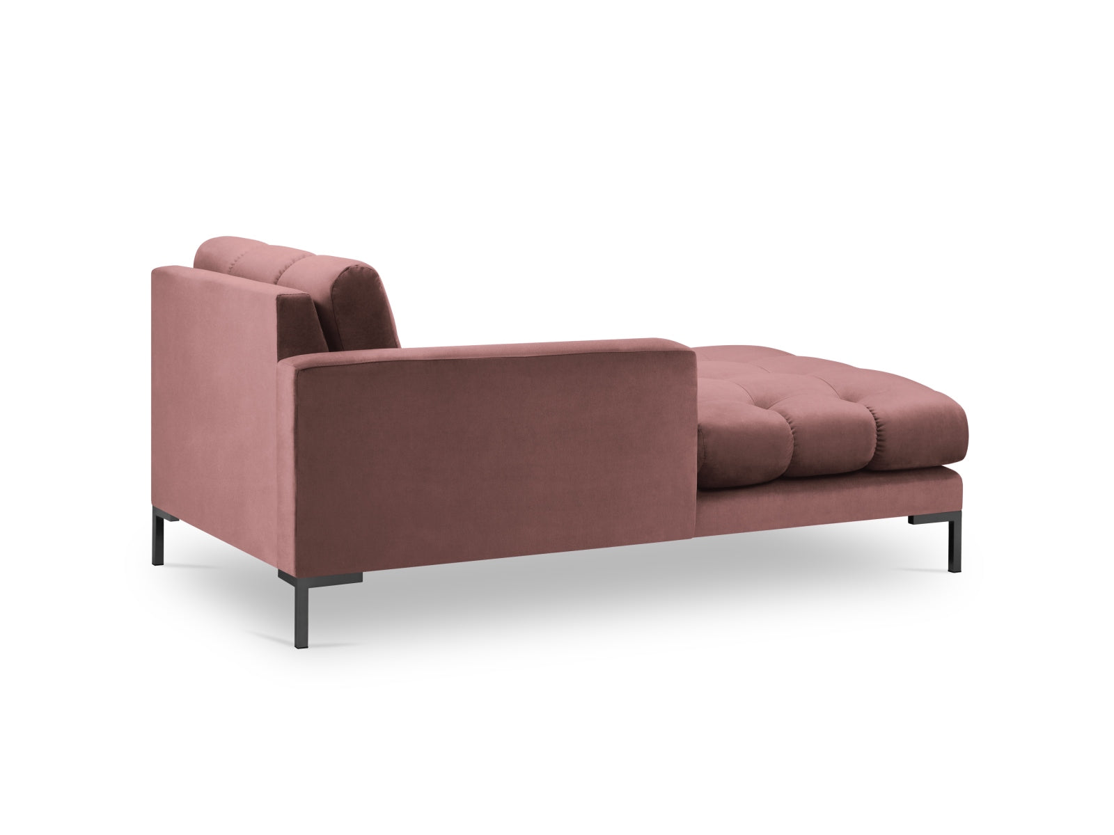 Stylisches Mamaia Velour Sofa Chaise Lounge links in ansprechendem Pink und Schwarz, perfekt für ein zeitgemäßes Ambiente.