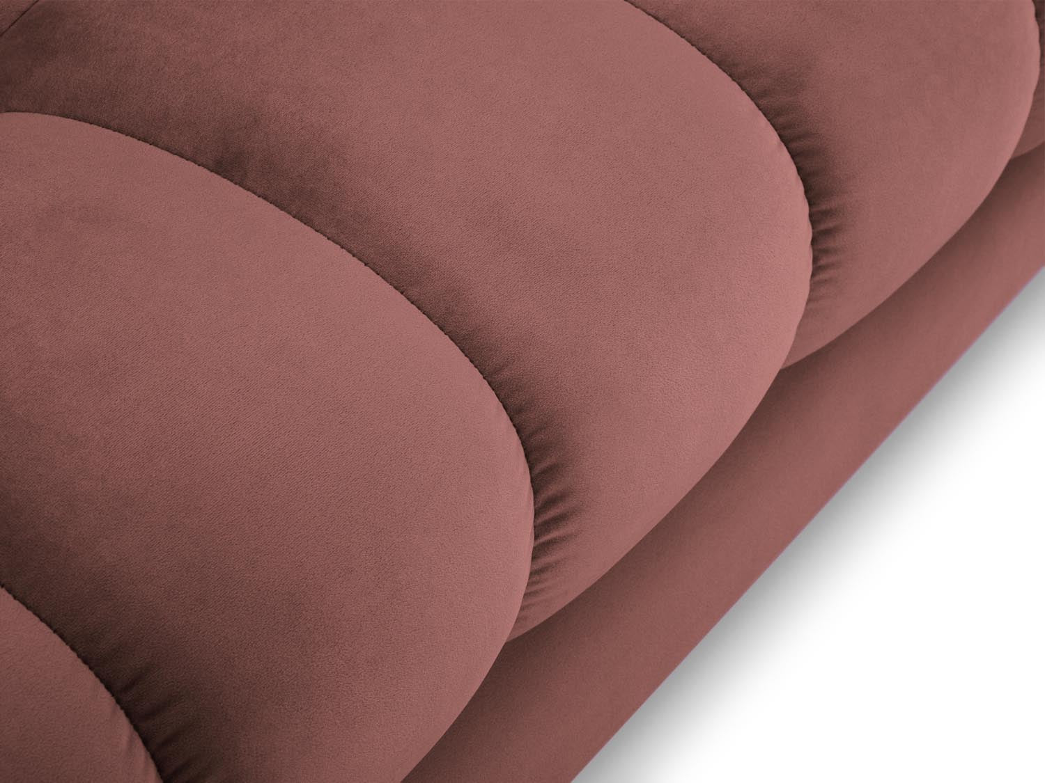 Elegantes Mamaia Velour Sofa Chaise Lounge links in lebhaftem Pink und edlem Schwarz, ideal für moderne Wohnräume.