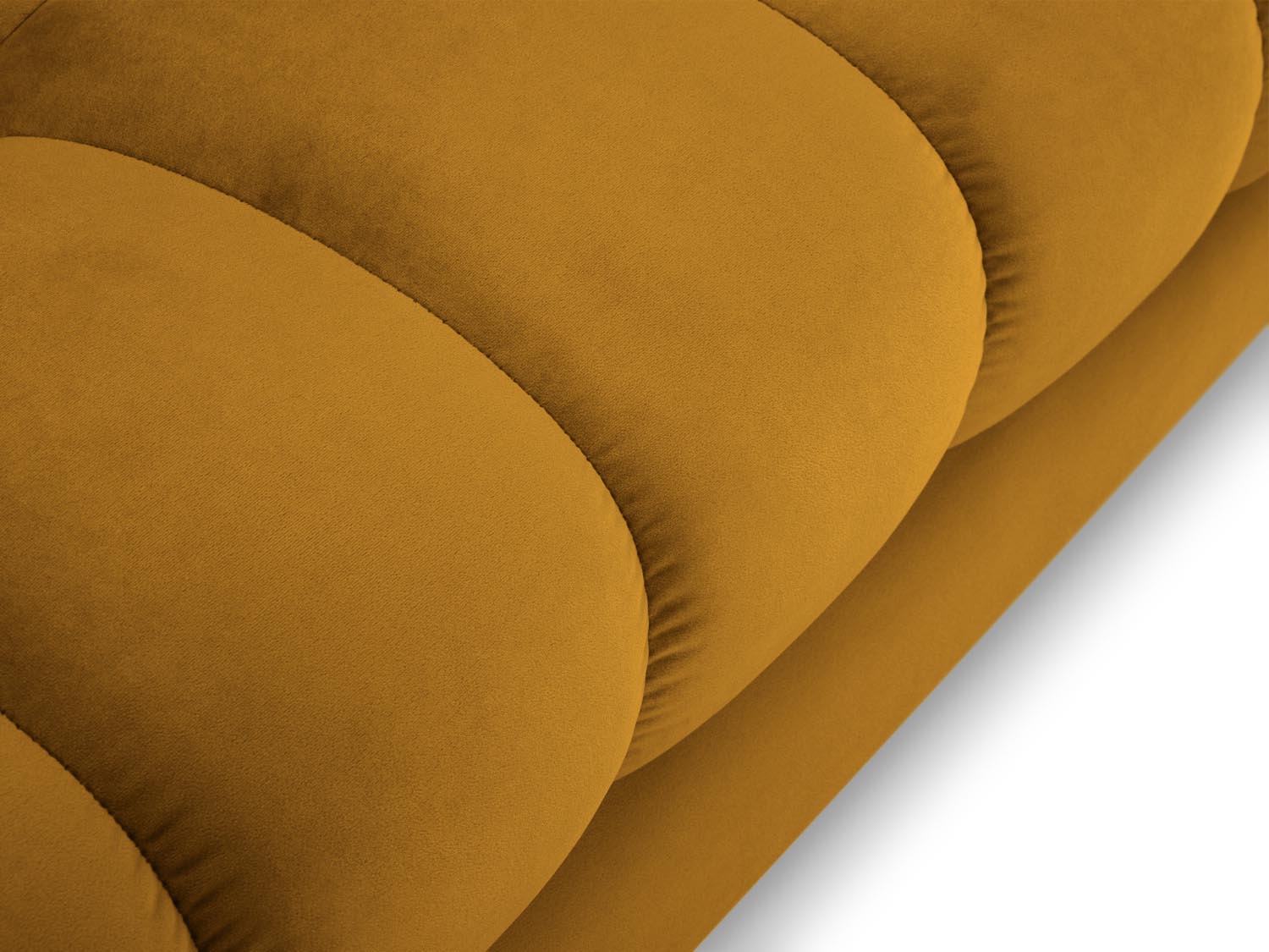 Elegantes Mamaia Velour Sofa Chaise Lounge links in ansprechendem Gelb und Schwarz, ideal für stilvolle und komfortable Wohnräume.