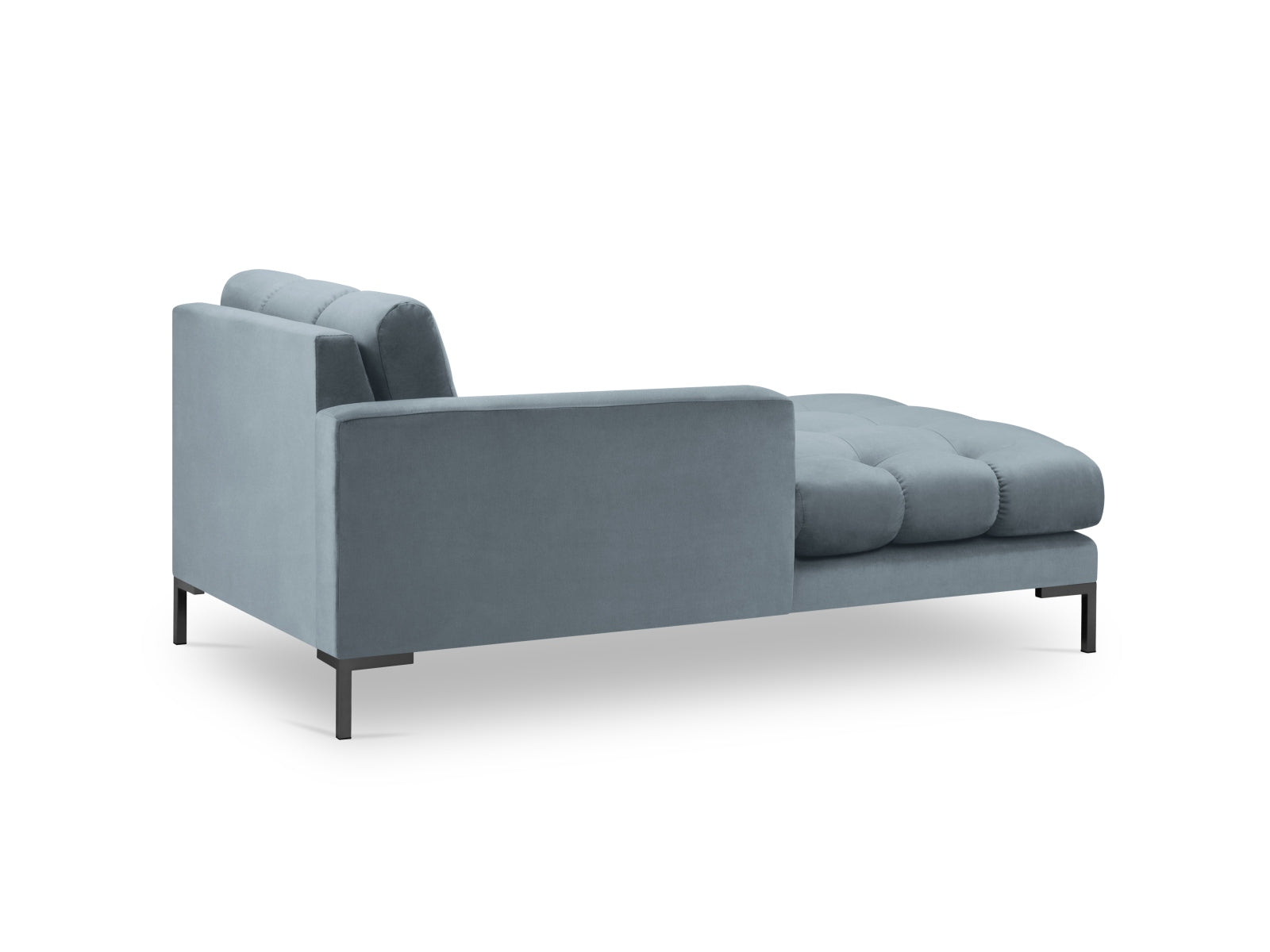 Stilvolles Mamaia Velour Sofa Chaise Lounge links in zartem Hellblau, perfekt für moderne Wohnkonzepte und gemütliche Stunden.