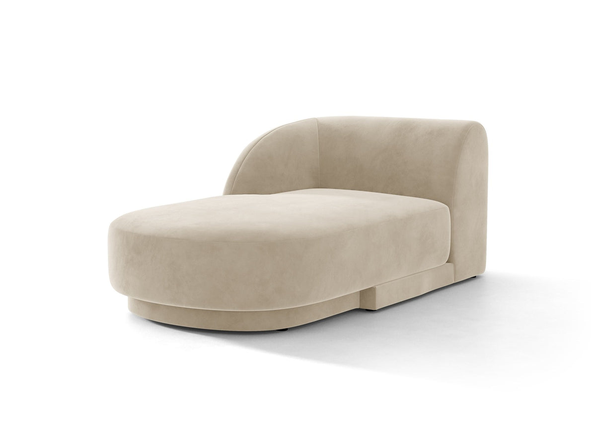 Chaiselongue Miley von Micadoni in Dunkelbeige mit Bluvel-Stoffbezug, schwarzen Kunststoffbeinen und niedriger Rückenlehne, modulares Sofa-Element.