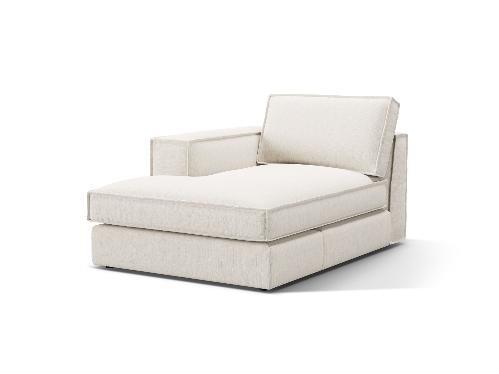 Elegante linke Chaise Longue Pola in Weiß, ideal für stilvolle Wohnräume. Teil des modularen Sofas von Micadoni.
