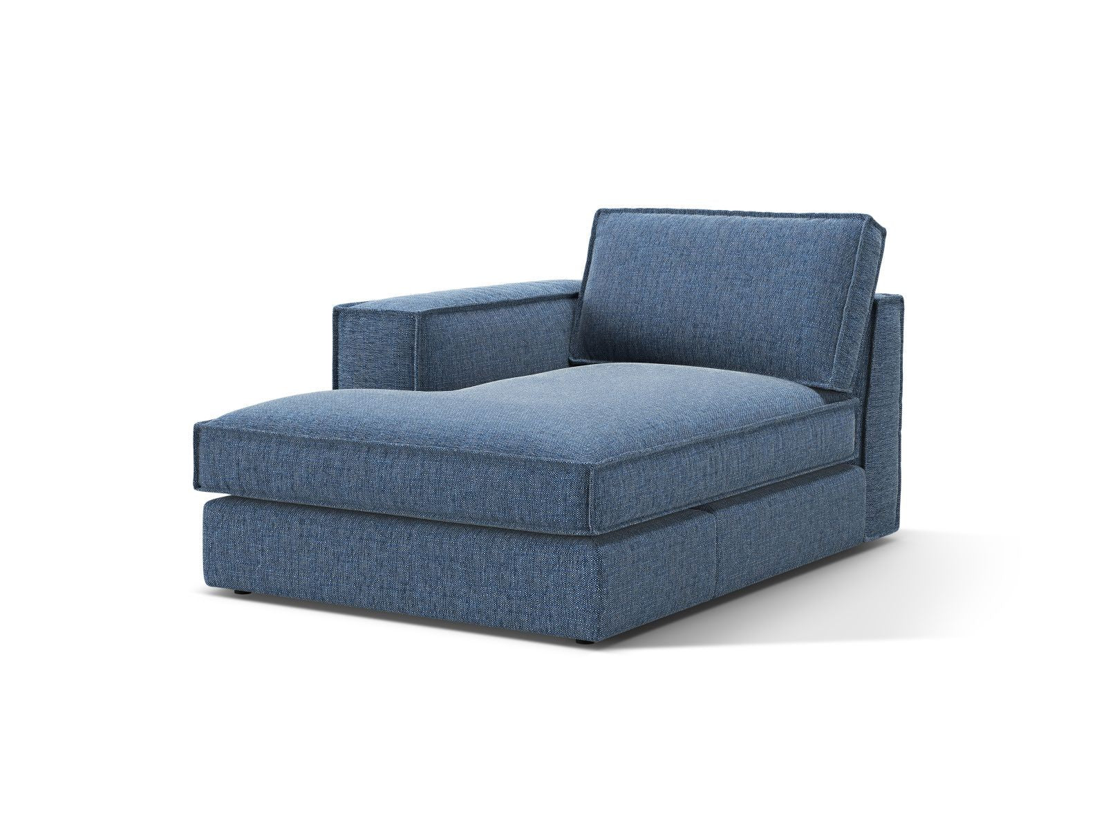 Elegante linke Chaise Longue Pola in Dunkelblau, ideal für stilvolle Wohnräume. Teil des modularen Sofas von Micadoni.