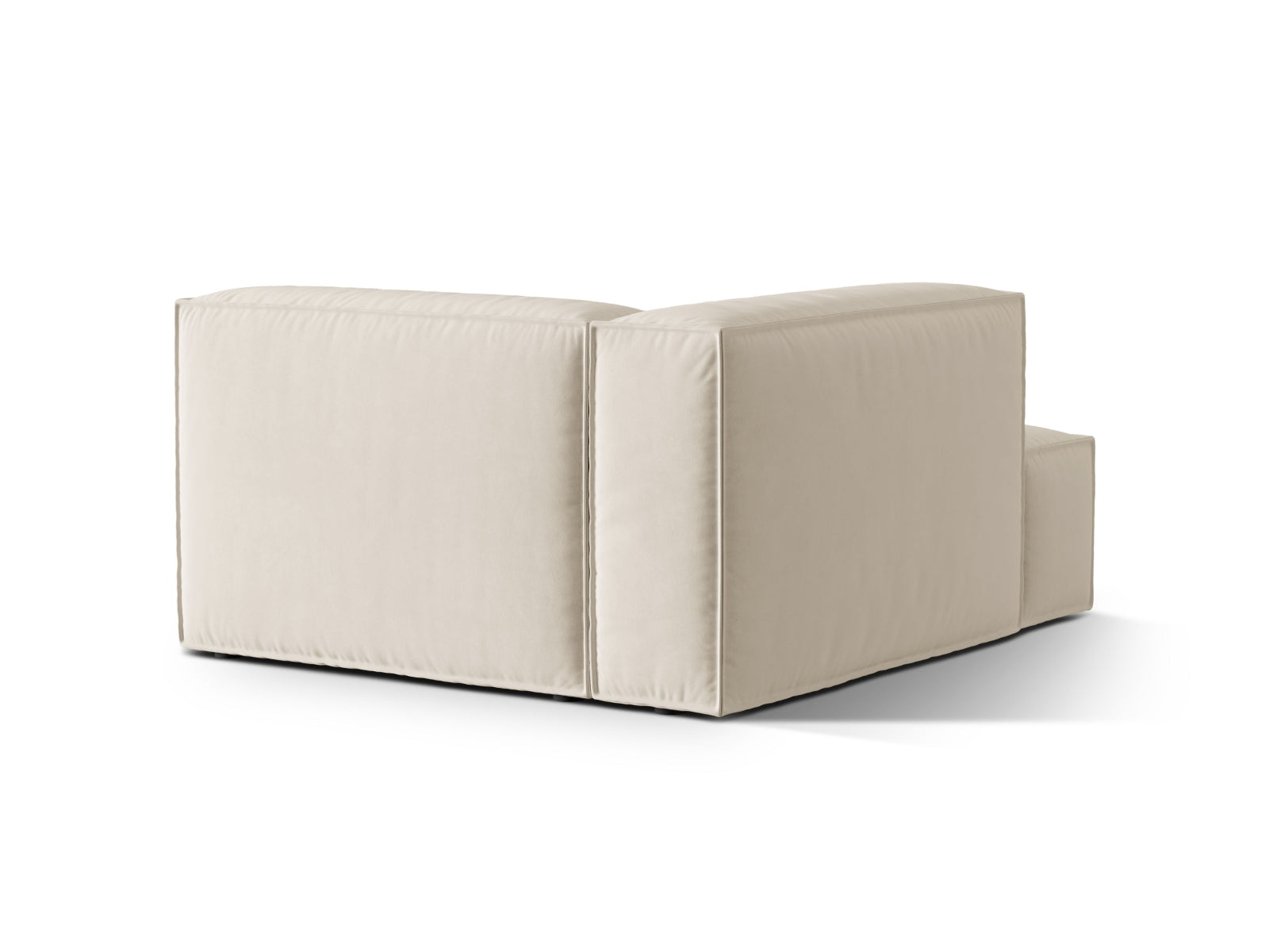 Stilvolle Nuria Velour Chaise Longue links in zartem Beige, perfekt für moderne Wohnkonzepte. Hochwertiges modulares Sofa von Micadoni.
