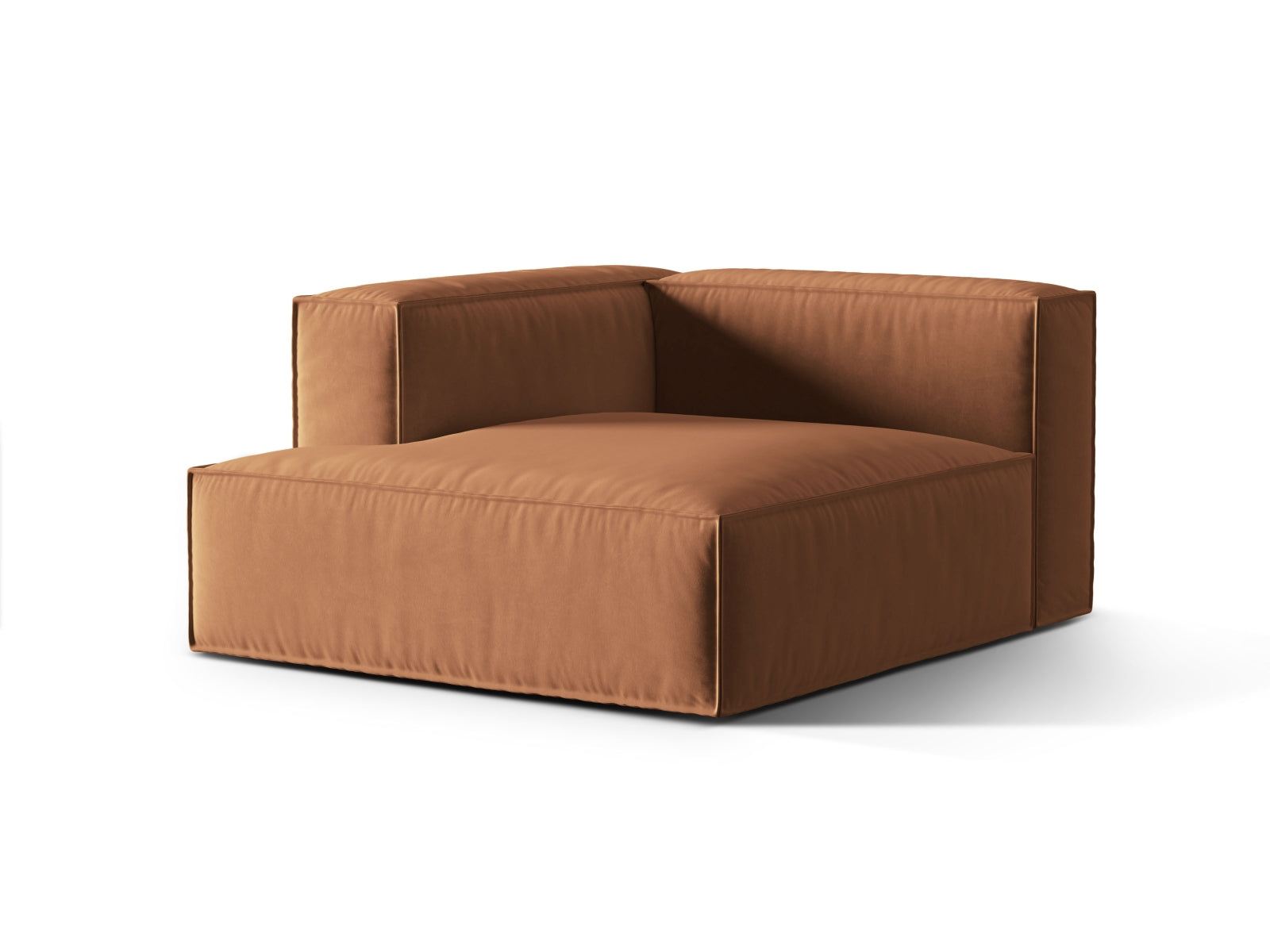 Elegante Nuria Velour Chaise Longue links, 1 Sitzer in warmem Honigton, ideal für stilvolle Wohnräume und modernes Design.
