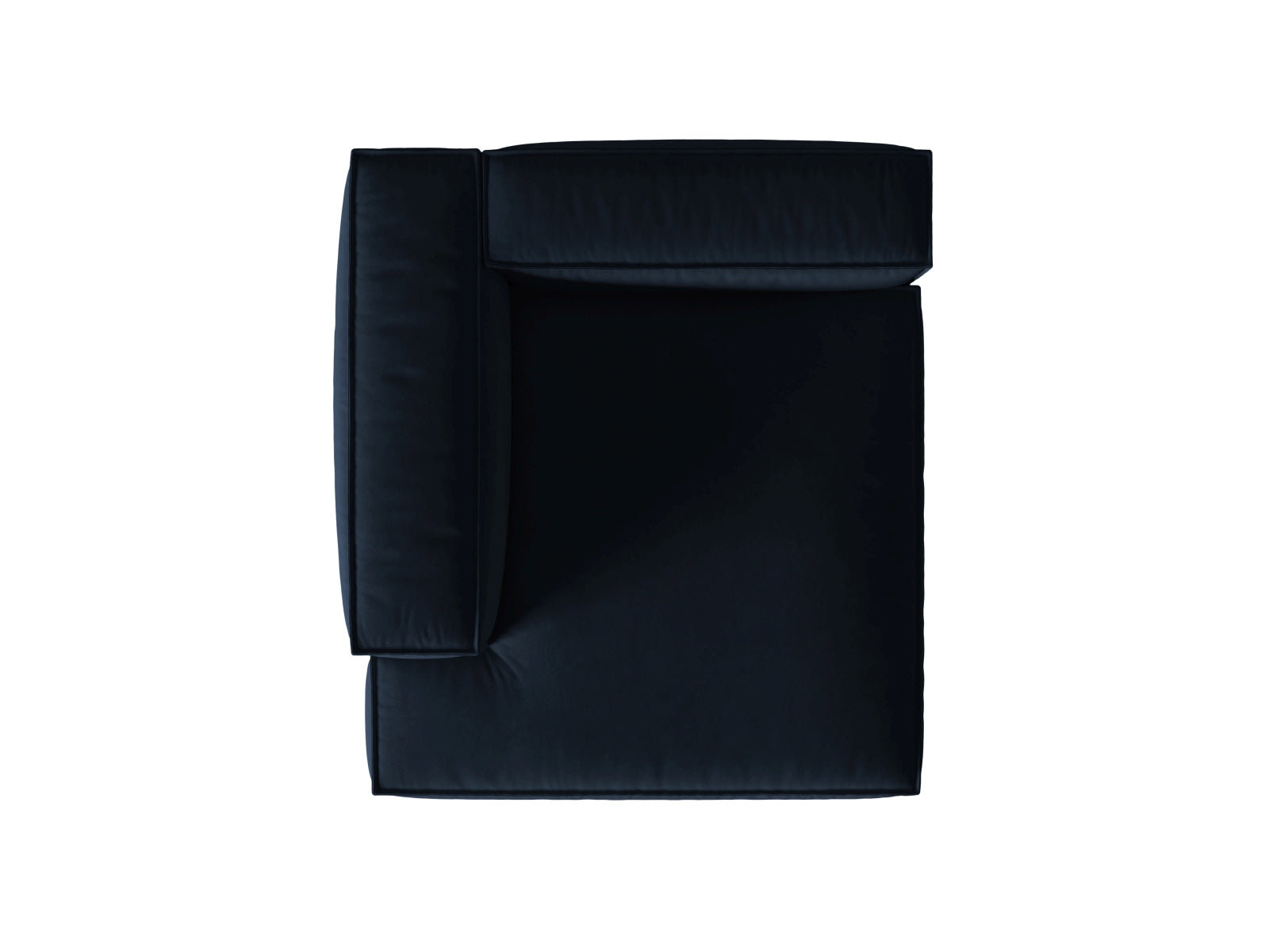 Elegante Nuria Velour Chaise Longue links in edlem Blau, ideal für stilvolle Wohnräume und entspannende Momente. Modulares Sofa von Micadoni.