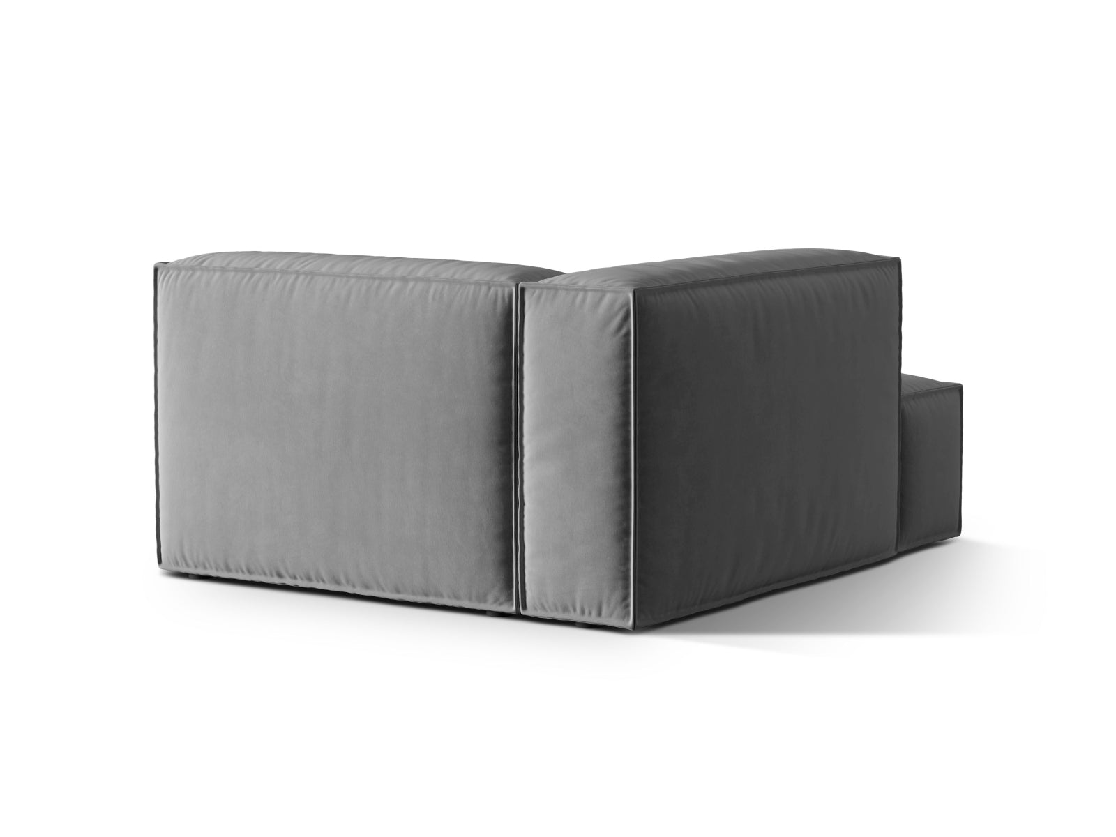 Stilvolle Nuria Velour Chaise Longue links in edlem Grau, perfekt für moderne Wohnkonzepte und gemütliche Entspannung. Modulares Design von Micadoni.