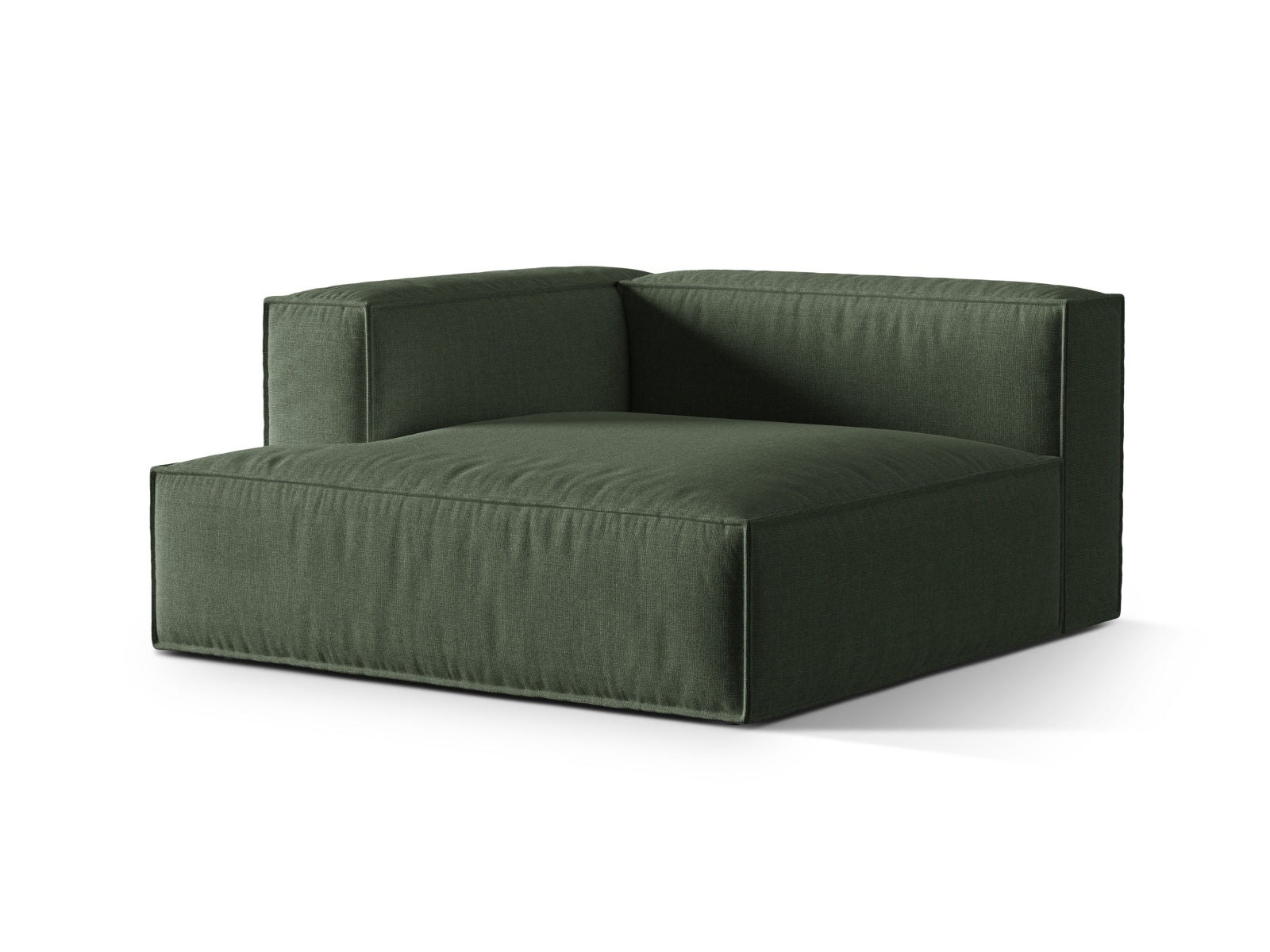 Elegantes 1-Sitzer Modul Chaise Longue Links Nuria in einem stilvollen Moosgrün, ideal für moderne Wohnräume und vielseitige Sofa-Arrangements.