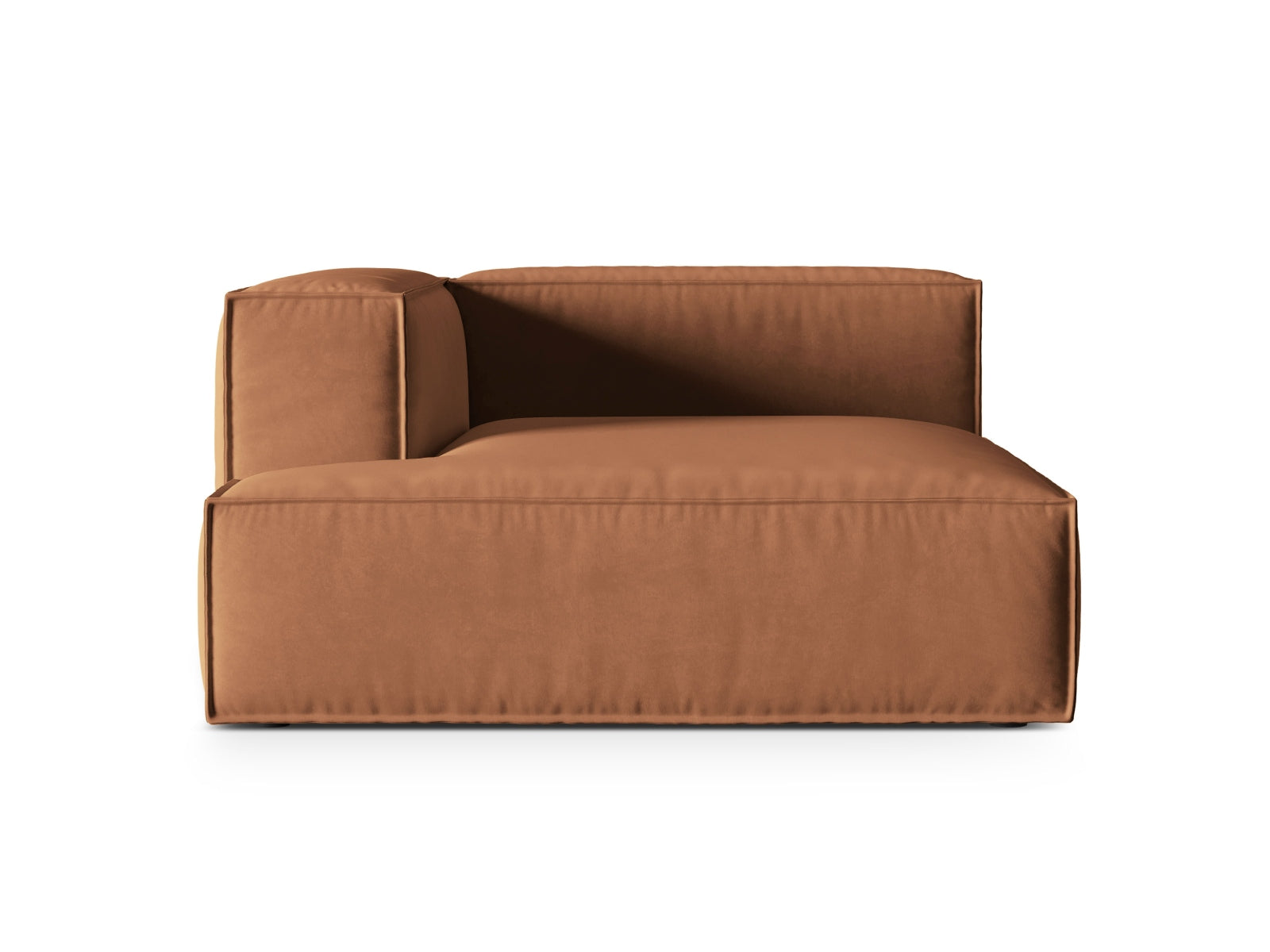 Elegante Nuria Velour Chaise Longue links, 1 Sitzer in einem einladenden Honigton, ideal für stilvolle und komfortable Wohnräume.