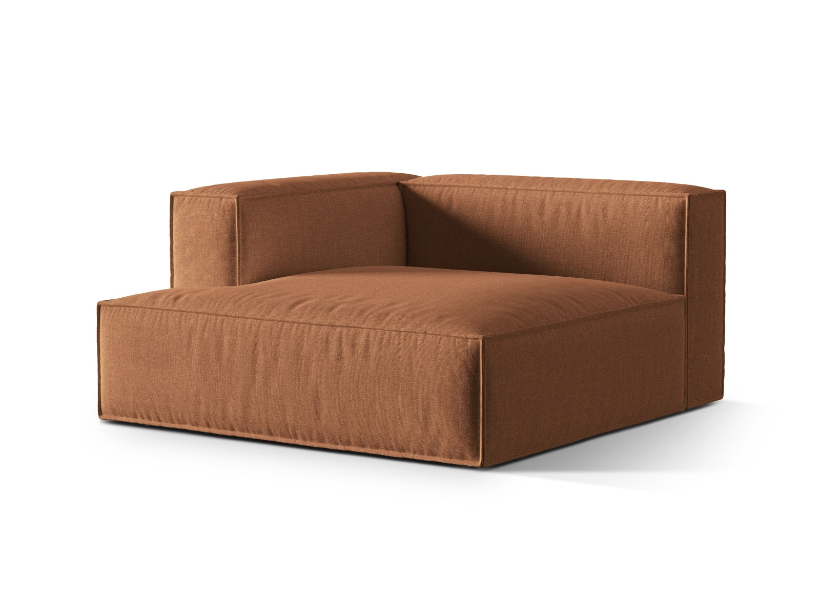 Moderne Nuria Velour Chaise Longue links, 1 Sitzer in warmem Honigton, perfekt für gemütliche und stilvolle Wohnambiente.