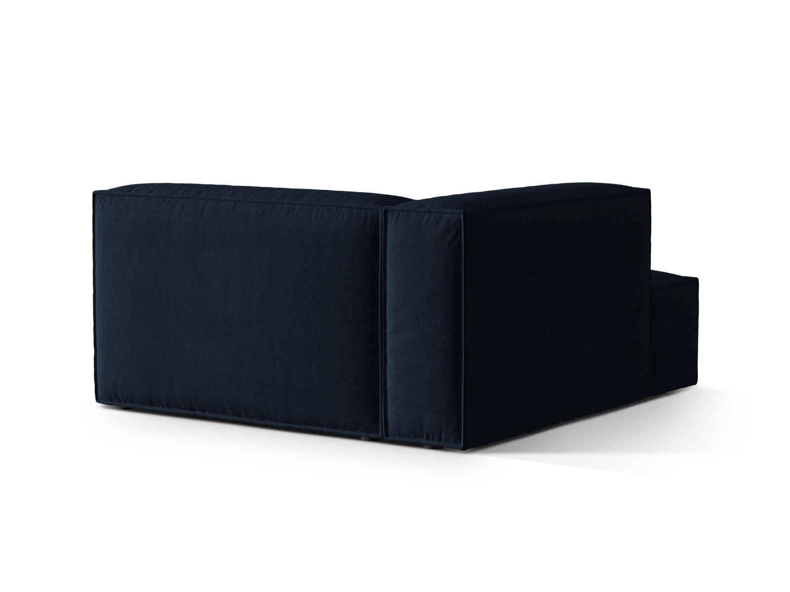 Elegante Nuria Velour Chaise Longue links in edlem Blau, ideal für entspannte Stunden und geschmackvolle Wohnräume.