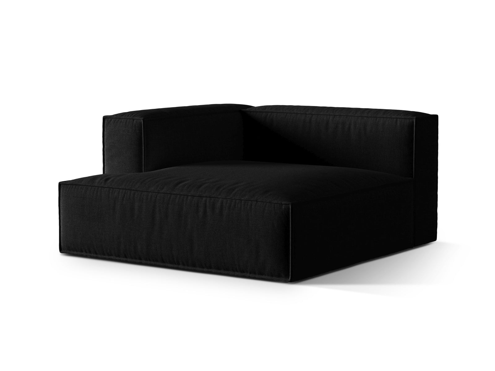 Stilvolle Nuria Velour Chaise Longue links 1 Sitzer in edlem Schwarz, perfekt für zeitgemäße Wohnräume und gemütliche Auszeiten.