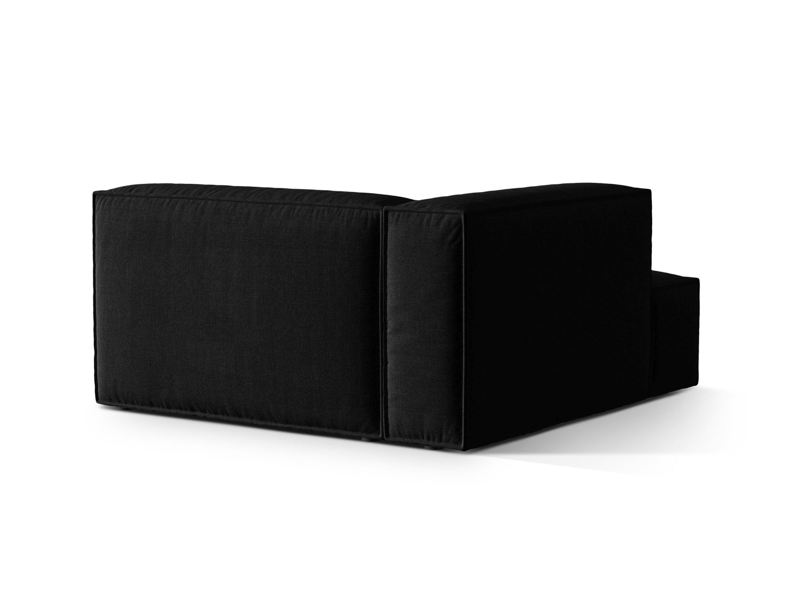 Elegante Nuria Velour Chaise Longue links 1 Sitzer in luxuriösem Schwarz, ideal für moderne Interiors und entspannende Momente.