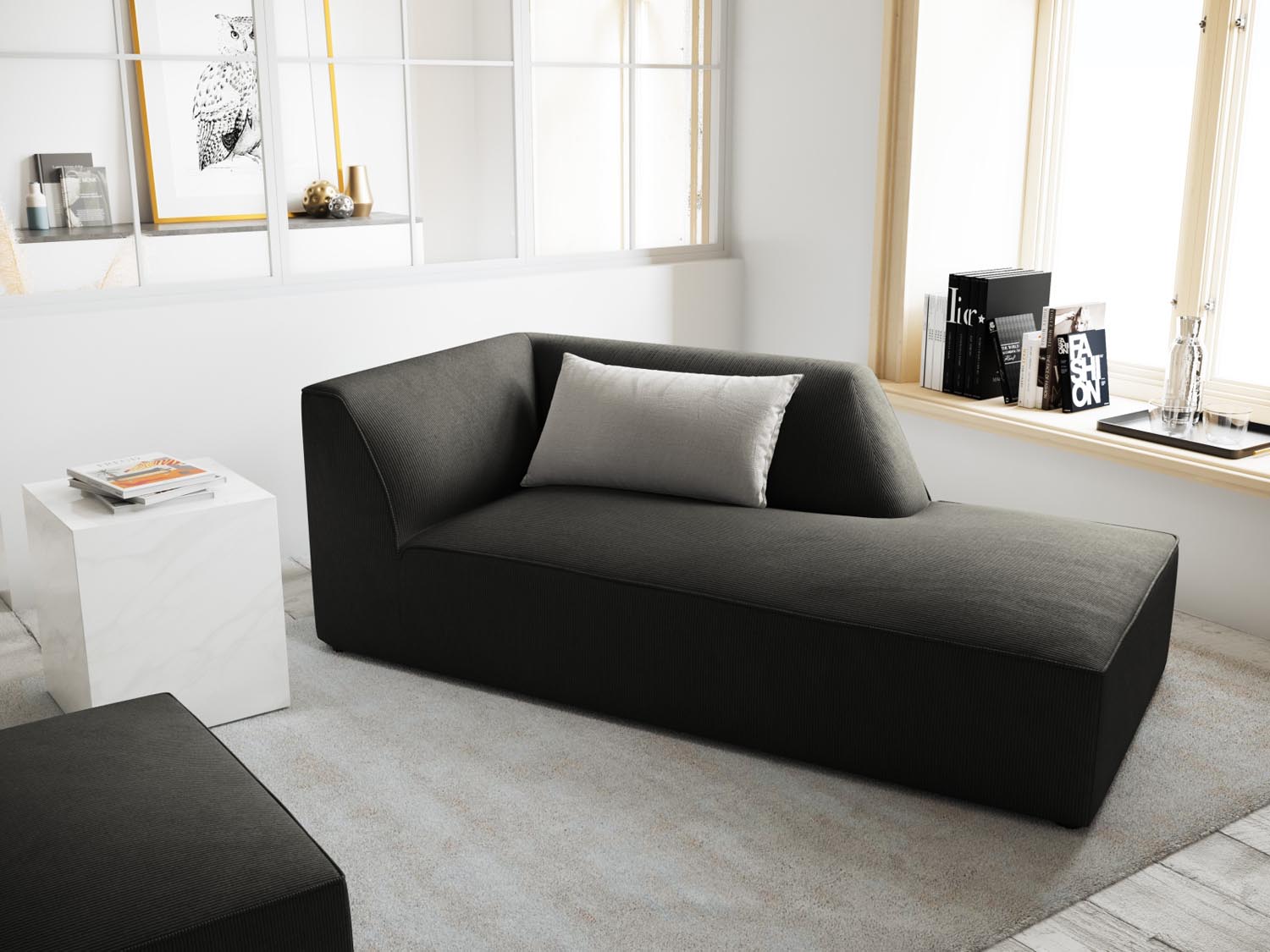 Elegantes Ruby Sofa Chaise Lounge in Dunkelgrau, ideal für stilvolle Wohnräume. Komfortable 1-Sitz-Lösung von Micadoni.