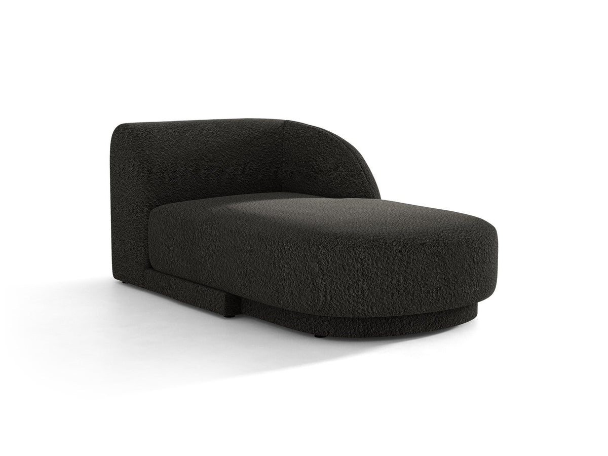 Miley Chaiselongue von Micadoni in Dunkelbeige, Stoffbezug Bluvel, rechtsseitige Ausrichtung, schwarze Kunststoffbeine, modulares Sofa-Element.