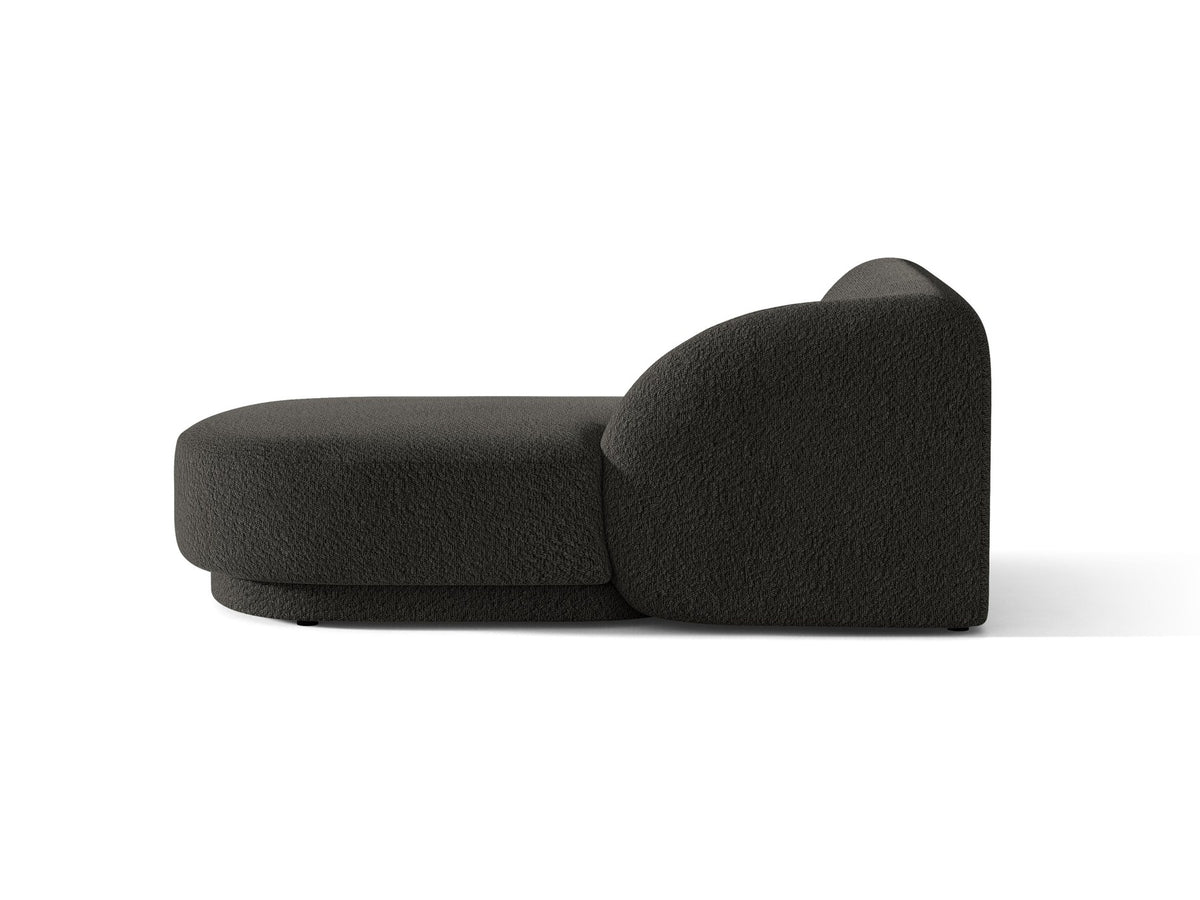 Miley Chaiselongue von Micadoni in Dunkelbeige, Stoffbezug Bluvel, rechtsseitige Ausrichtung, schwarze Kunststoffbeine, modulares Sofa-Element.