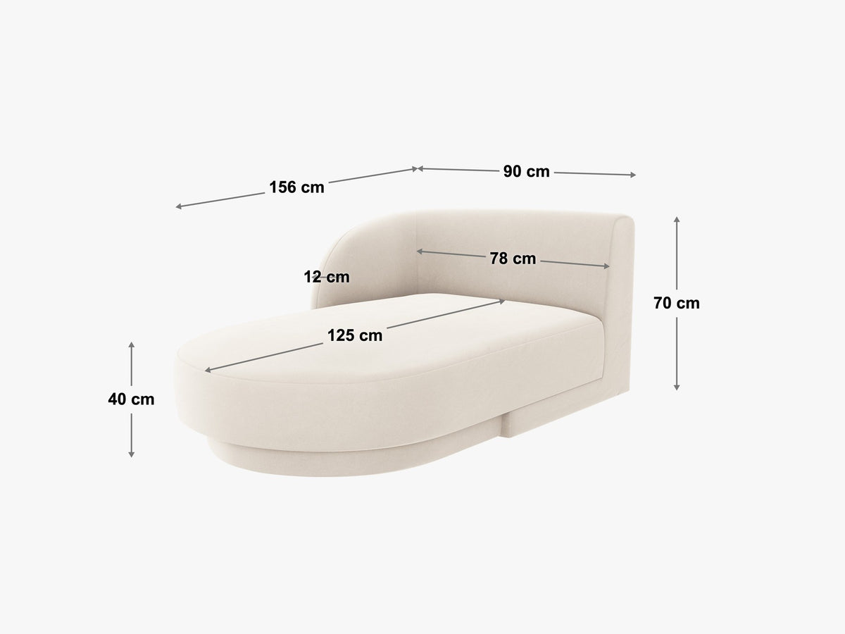 Miley Chaiselongue von Micadoni in Dunkelbeige, Stoffbezug Bluvel, rechtsseitige Ausrichtung, schwarze Kunststoffbeine, modulares Sofa-Element.