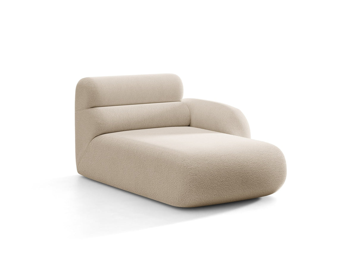 Modulares Sofa Neo Chaiselongue von Micadoni in dunklem Olivgrün mit strukturiertem Stoff und schwarzen Kunststoffbeinen, rechts ausgerichtet.