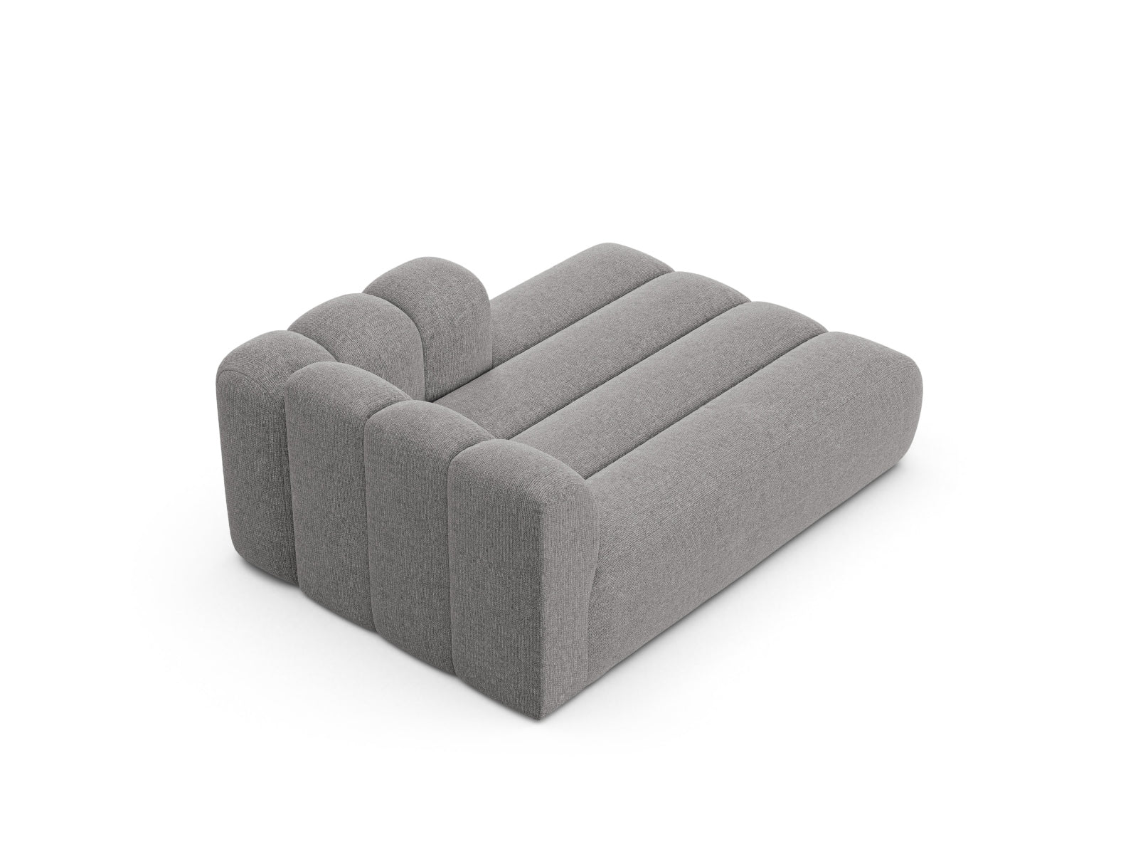 Moderne Lupine Chaise Longue rechts für zwei Personen in sanftem Grau, perfekt für einladende und stilvolle Wohnambiente.