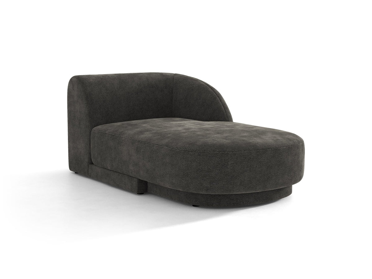 Miley Chaiselongue von Micadoni in Dunkelbeige, Stoffbezug Bluvel, rechtsseitige Ausrichtung, schwarze Kunststoffbeine, modulares Sofa-Element.