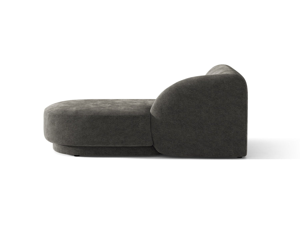 Miley Chaiselongue von Micadoni in Dunkelbeige, Stoffbezug Bluvel, rechtsseitige Ausrichtung, schwarze Kunststoffbeine, modulares Sofa-Element.