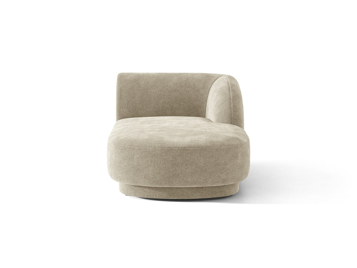 Miley Chaiselongue von Micadoni in Dunkelbeige, Stoffbezug Bluvel, rechtsseitige Ausrichtung, schwarze Kunststoffbeine, modulares Sofa-Element.