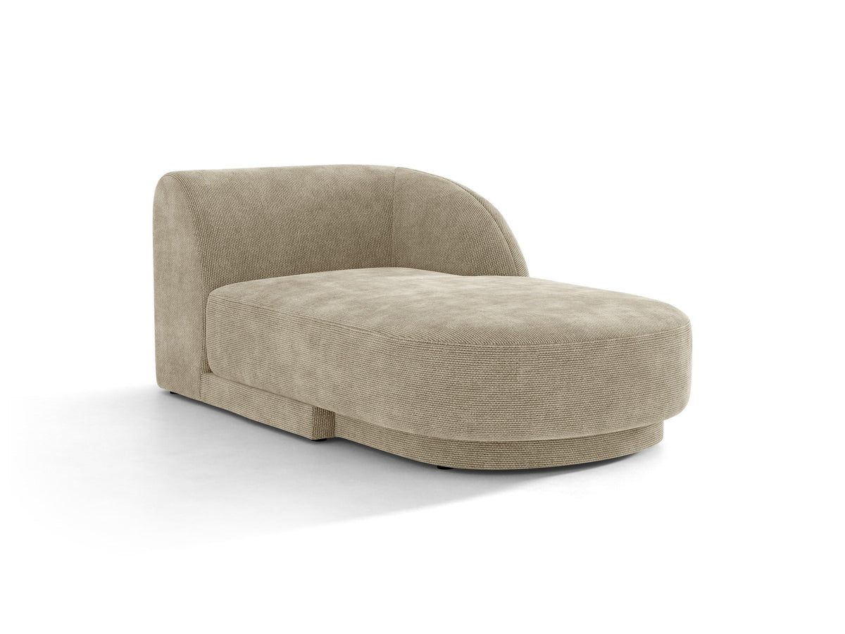 Miley Chaiselongue von Micadoni in Dunkelbeige, Stoffbezug Bluvel, rechtsseitige Ausrichtung, schwarze Kunststoffbeine, modulares Sofa-Element.