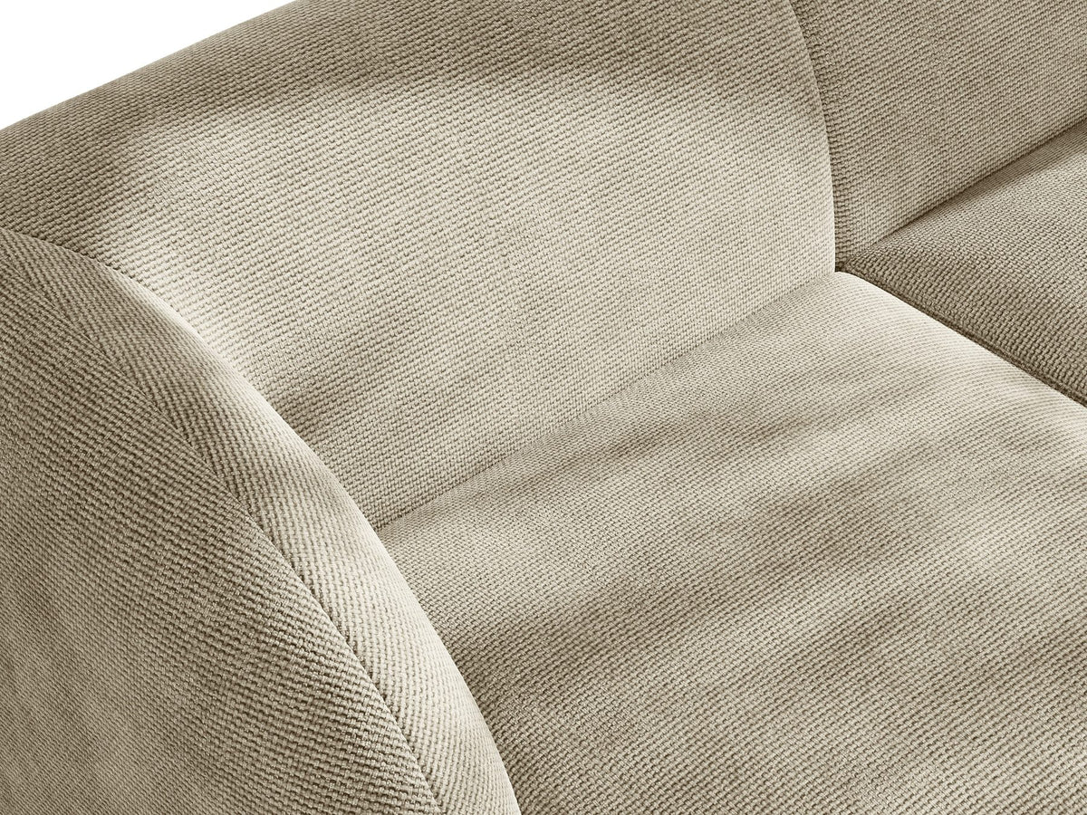 Miley Chaiselongue von Micadoni in Dunkelbeige, Stoffbezug Bluvel, rechtsseitige Ausrichtung, schwarze Kunststoffbeine, modulares Sofa-Element.