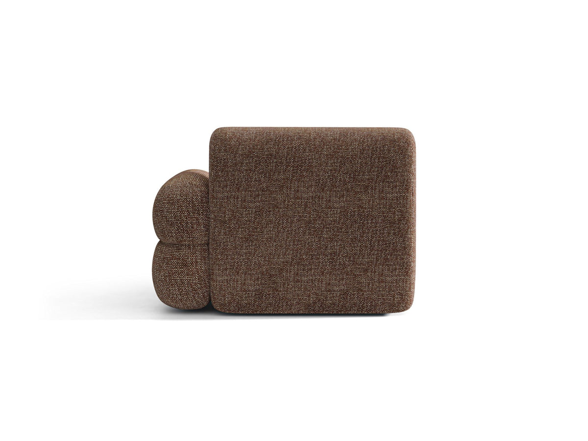 Modulares Sofa Neo Chaiselongue von Micadoni in dunklem Olivgrün mit strukturiertem Stoff und schwarzen Kunststoffbeinen, rechts ausgerichtet.