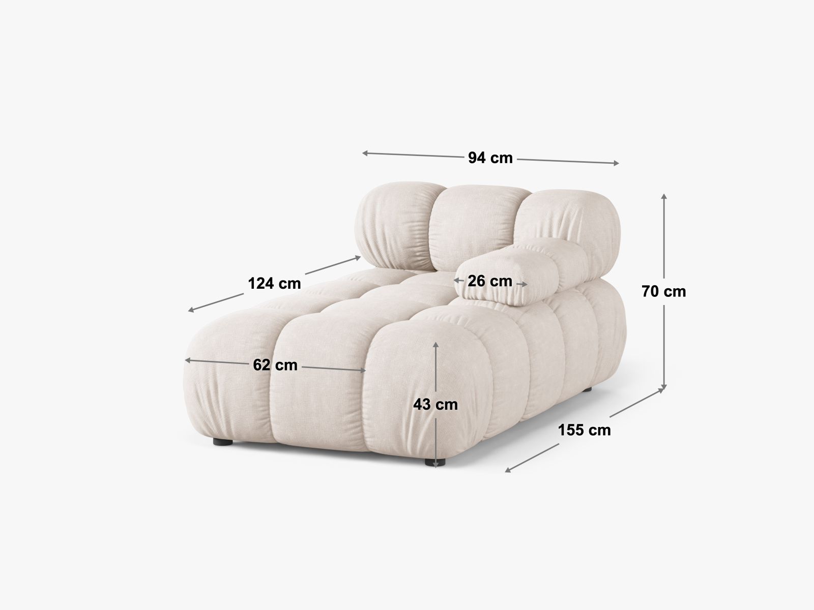 1-Sitzer Chaise Longue rechts Bellis in Coral-Venus präsentiert im Onlineshop von KAQTU Design AG. Modulares Sofa ist von Micadoni