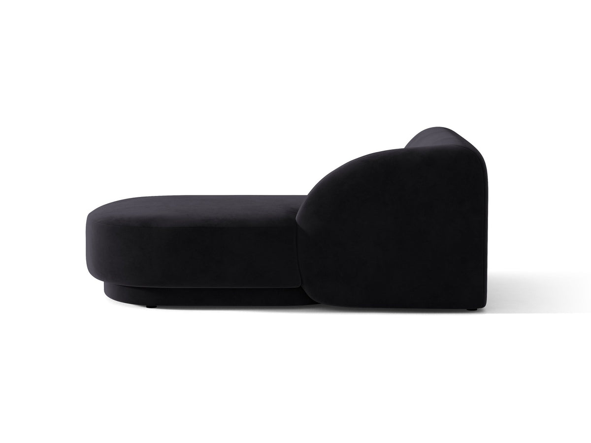 Miley Chaiselongue von Micadoni in Dunkelbeige, Stoffbezug Bluvel, rechtsseitige Ausrichtung, schwarze Kunststoffbeine, modulares Sofa-Element.