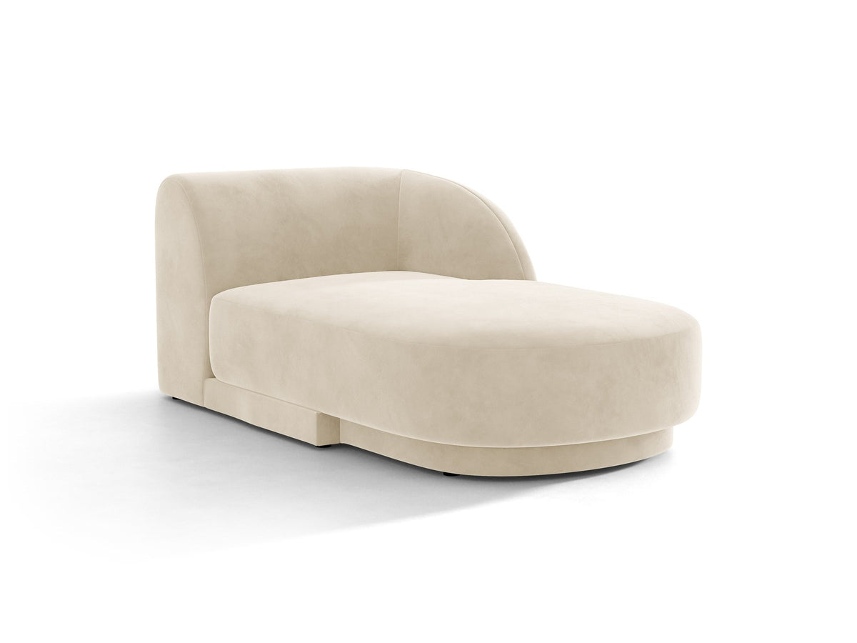 Miley Chaiselongue von Micadoni in Dunkelbeige, Stoffbezug Bluvel, rechtsseitige Ausrichtung, schwarze Kunststoffbeine, modulares Sofa-Element.