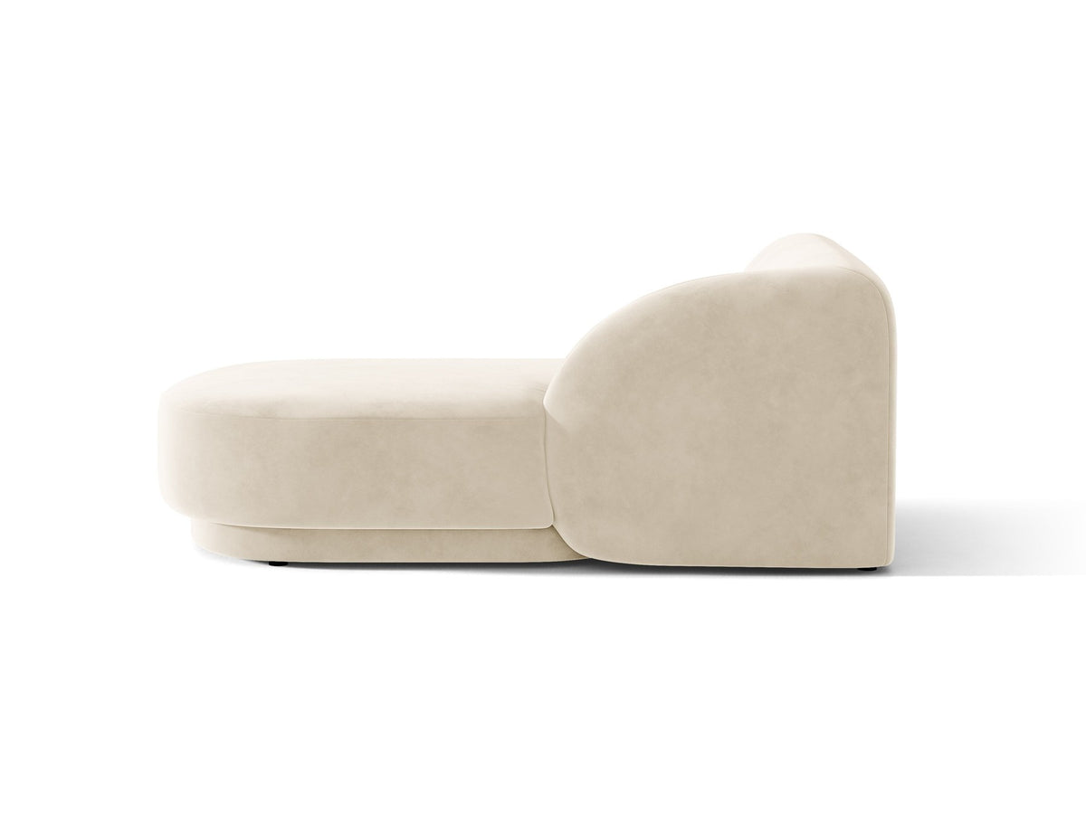 Miley Chaiselongue von Micadoni in Dunkelbeige, Stoffbezug Bluvel, rechtsseitige Ausrichtung, schwarze Kunststoffbeine, modulares Sofa-Element.