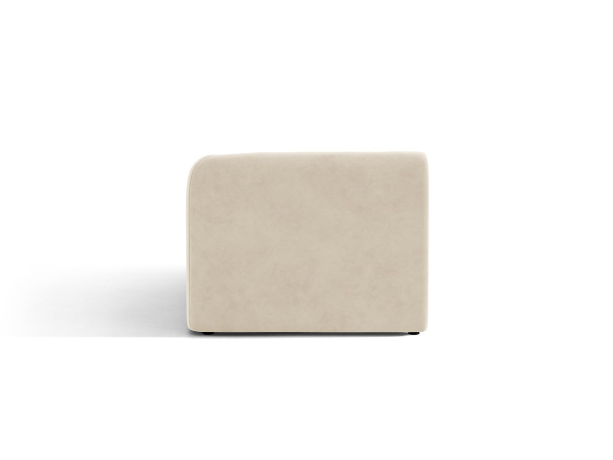 Miley Chaiselongue von Micadoni in Dunkelbeige, Stoffbezug Bluvel, rechtsseitige Ausrichtung, schwarze Kunststoffbeine, modulares Sofa-Element.