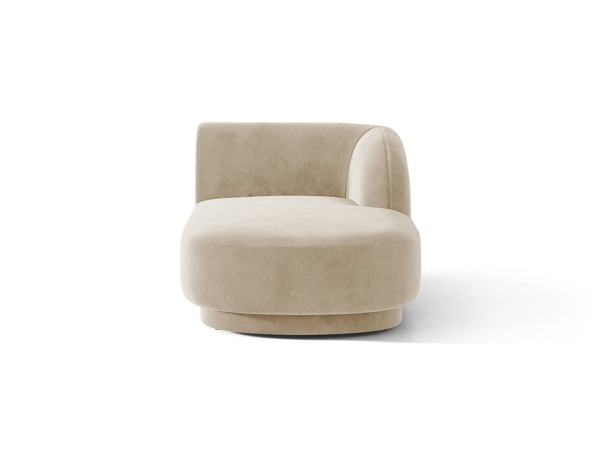 Miley Chaiselongue von Micadoni in Dunkelbeige, Stoffbezug Bluvel, rechtsseitige Ausrichtung, schwarze Kunststoffbeine, modulares Sofa-Element.
