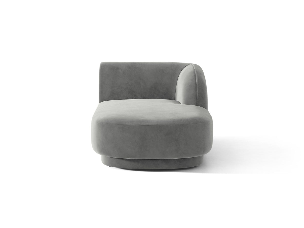 Miley Chaiselongue von Micadoni in Dunkelbeige, Stoffbezug Bluvel, rechtsseitige Ausrichtung, schwarze Kunststoffbeine, modulares Sofa-Element.