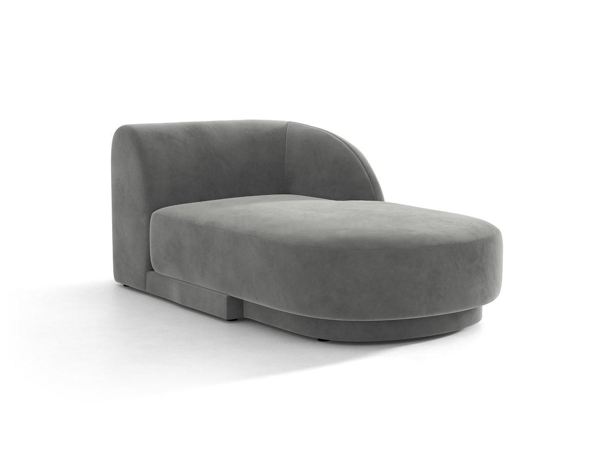 Miley Chaiselongue von Micadoni in Dunkelbeige, Stoffbezug Bluvel, rechtsseitige Ausrichtung, schwarze Kunststoffbeine, modulares Sofa-Element.