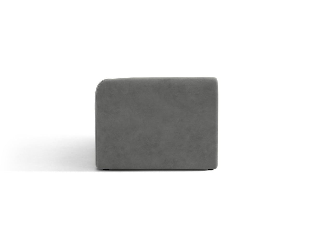 Miley Chaiselongue von Micadoni in Dunkelbeige, Stoffbezug Bluvel, rechtsseitige Ausrichtung, schwarze Kunststoffbeine, modulares Sofa-Element.